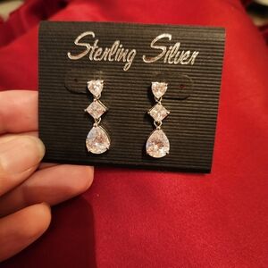 Sterling 925 Silver CZ Gemstone Dangle Earrings Stamped
